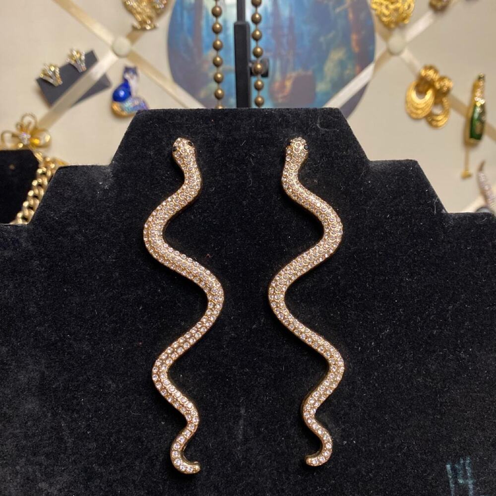 Amazing Gold tone Egyptian snake earrings with rhinestones